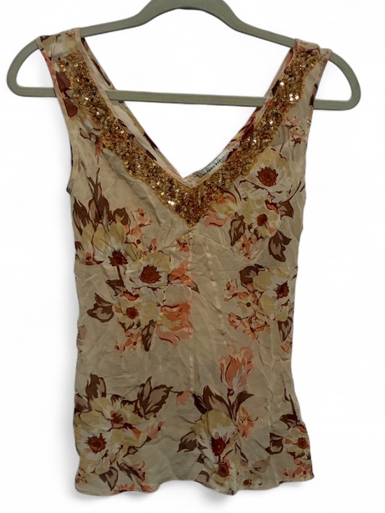 Vintage Tops - Y2K Banana Republic Floral Sequin V-Neck Sequin Trim Silk Tank Top